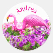 Roze Flamingo Petunia Kunst Voeg Aangepaste Tekst  Ronde Sticker (Voorkant)