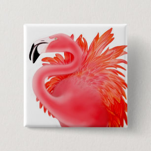 Roze Flamingo Pin Vierkante Button 5,1 Cm