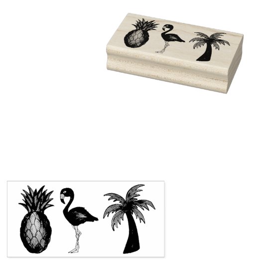 Roze Flamingo Pineapple Palm Tree Tropical Island Rubberstempel (Gestempeld)