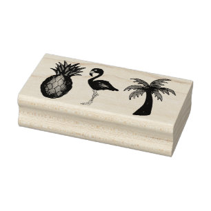 Roze Flamingo Pineapple Palm Tree Tropical Island Rubberstempel