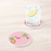 Roze Flamingo Pineapple Palm Tree Tropical Island Zandsteen Onderzetter (Zijkant)