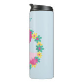 Roze Flamingo Pink en Blue Flowers Thermosbeker (Geroteerd rechts)