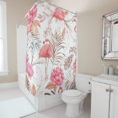 Roze flamingo, pioen waterverf. douchegordijn (In situ)