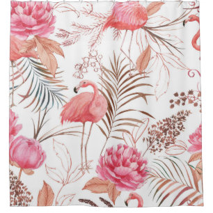 Roze flamingo, pioen waterverf. douchegordijn