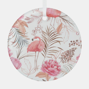 Roze flamingo, pioen waterverf. glas ornament