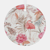 Roze flamingo, pioen waterverf. glas ornament (Achterkant)