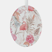 Roze flamingo, pioen waterverf. glas ornament (Voorkant Rechts)