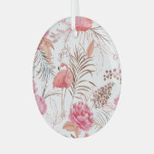 Roze flamingo, pioen waterverf. glas ornament (Voorkant links)
