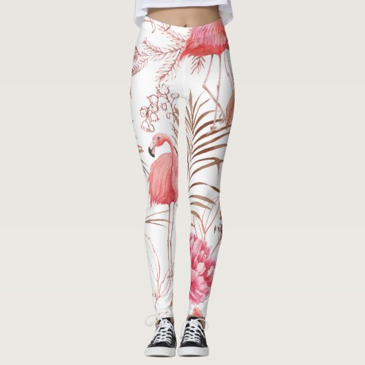 Roze flamingo, pioen waterverf. leggings (Voorkant)