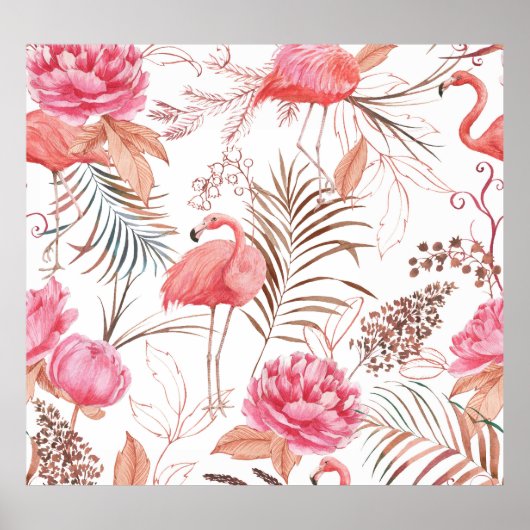 Roze flamingo, pioen waterverf. poster (Voorkant)