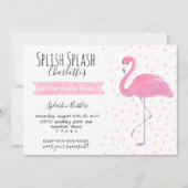 Roze flamingo polk-a-punt 1st verjaardagsuitnodigi kaart (Voorkant)
