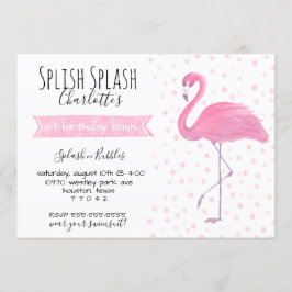 Roze flamingo polk-a-punt 1st verjaardagsuitnodigi kaart