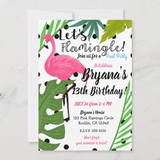 Roze Flamingo Polka Dots Zomer Flamingle Party Kaart (Voorkant)