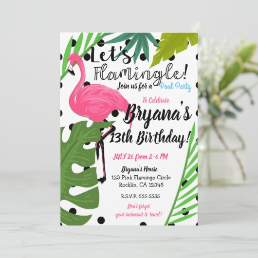 Roze Flamingo Polka Dots Zomer Flamingle Party Kaart (Staand voorkant)
