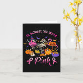 Roze Flamingo Pompoen In oktober Draag we Roze Bre Kaart (Gele Bloem)