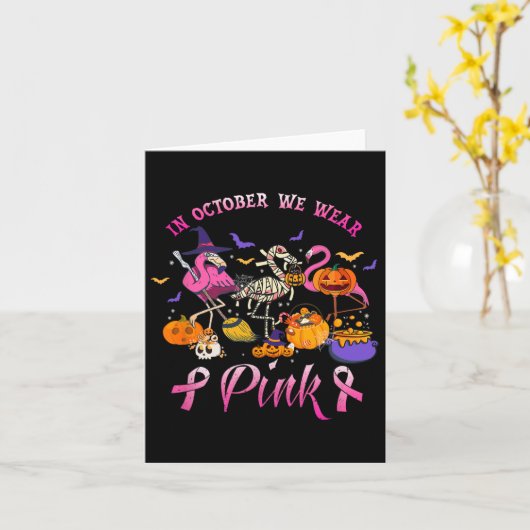 Roze Flamingo Pompoen In oktober Draag we Roze Bre Kaart (Gele Bloem)