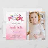 Roze Flamingo Pool Birthday Invitations met foto Kaart (Voorkant)