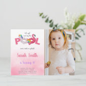 Roze Flamingo Pool Birthday Invitations met foto Kaart (Staand voorkant)
