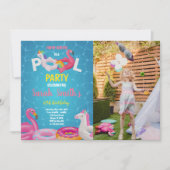 Roze Flamingo Pool Birthday Invitations w foto Kaart (Voorkant)