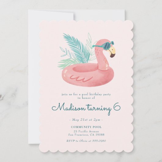 Roze Flamingo Pool Birthday Party Kaart (Voorkant)