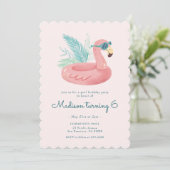 Roze Flamingo Pool Birthday Party Kaart (Staand voorkant)