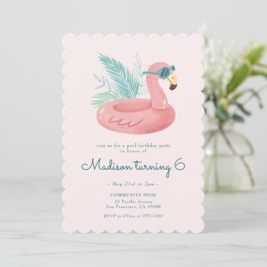 Roze Flamingo Pool Birthday Party Kaart (Staand voorkant)