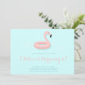 Roze Flamingo Pool Party Birthday Invitation Kaart (Staand voorkant)