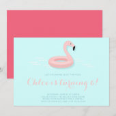 Roze Flamingo Pool Party Birthday Invitation Kaart (Voorkant / Achterkant)