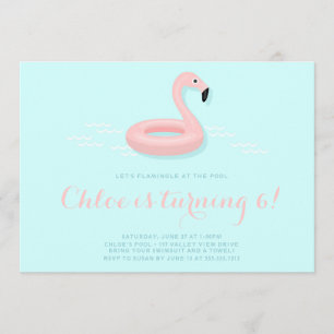 Roze Flamingo Pool Party Birthday Invitation Kaart