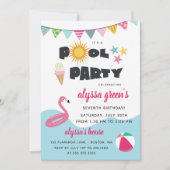 Roze Flamingo Pool Party Kind Birthday Kaart (Voorkant)