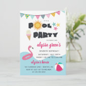 Roze Flamingo Pool Party Kind Birthday Kaart (Staand voorkant)