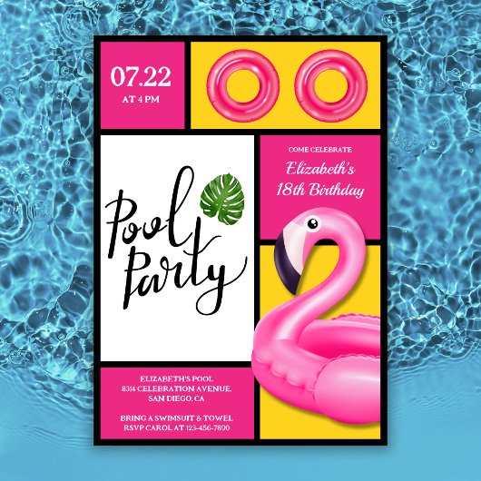 Roze Flamingo Pool Party Meisje Verjaardag Kaart