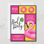 Roze Flamingo Pool Party Meisje Verjaardag Kaart (Voorkant)