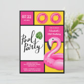 Roze Flamingo Pool Party Meisje Verjaardag Kaart (Staand voorkant)