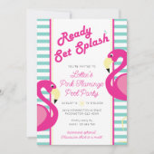 Roze Flamingo Pool Party Uitnodiging voor verjaard (Voorkant)