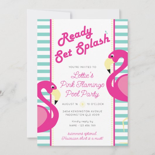 Roze Flamingo Pool Party Uitnodiging voor verjaard (Voorkant)