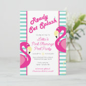 Roze Flamingo Pool Party Uitnodiging voor verjaard (Staand voorkant)