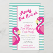 Roze Flamingo Pool Party Uitnodiging voor verjaard (Voorkant / Achterkant)