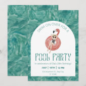 Roze Flamingo Pool Party Waterverf Kaart (Voorkant / Achterkant)