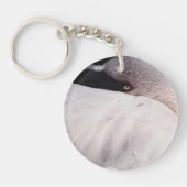 Roze Flamingo Portret Tekeneffect Kunst Sleutelhanger (Voorkant)