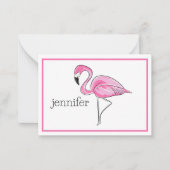 Roze Flamingo Preppy Border gepersonaliseerd Notitiekaartje (Voorkant)