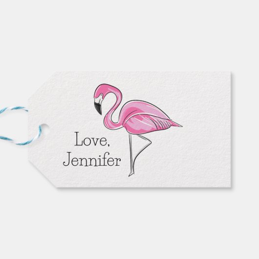 Roze Flamingo Preppy Gepersonaliseerd Cadeaulabel (Achterkant Horizontaal)