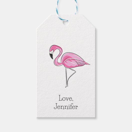 Roze Flamingo Preppy Gepersonaliseerd Cadeaulabel (Voorkant)