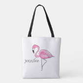 Roze Flamingo Preppy Gepersonaliseerd Tote Bag (Achterkant)