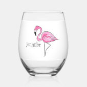 Roze Flamingo Preppy Gepersonaliseerd Wijnglas Zonder Voet (Voorkant)