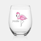 Roze Flamingo Preppy Gepersonaliseerd Wijnglas Zonder Voet (Achterkant)