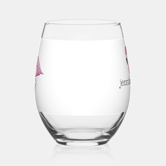 Roze Flamingo Preppy Gepersonaliseerd Wijnglas Zonder Voet (Links)