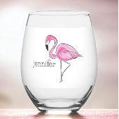 Roze Flamingo Preppy Gepersonaliseerd Wijnglas Zonder Voet