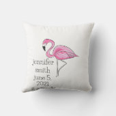 Roze Flamingo Preppy Personalized Birth Stats Kussen (Achterkant)