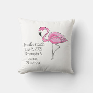 Roze Flamingo Preppy Personalized Birth Stats Kussen